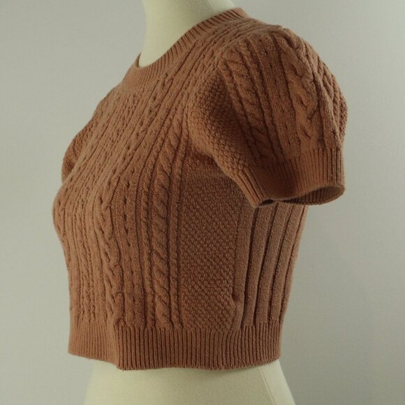 Free People Intimately Short + Sweet Sugar Almond Cable Knit Cropped Sweater L - Picture 3 of 6